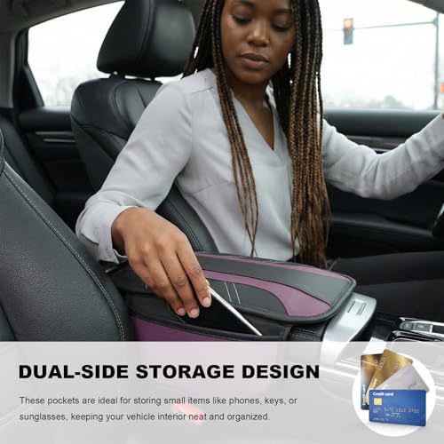 Car Center Console Cover, Leather Auto Arm Rest Protector Cushion with 2 Side Storage Bags, Universal Armrest Cushion Pad Middle Console Cover for SUVs Sedans Trucks (Purple) - color: Purple