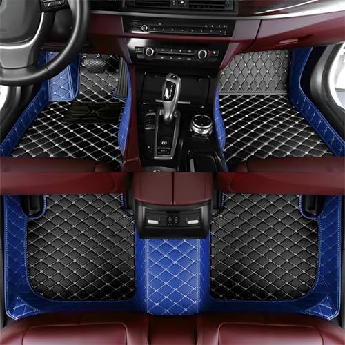 Customized Personalized Car Mats - All Weather Men's and Women's Floor mats Suitable for 99% of vehiclesPads Protection Non-Slip Leather Floor Liners (Blue and Black Beige) - color: Blue and black beige 1