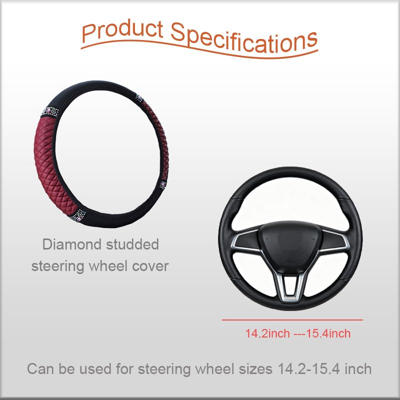 Microfiber Leather Steering Wheel Cover with Anti-Slip Lining Universal Car Accessory for Steering Wheel with a Diameter of 14.5-15 inch (Wine red) - color: Wine red