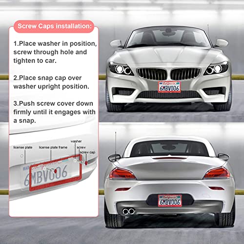 QUANQIUFEI 2 Pack Bling License Plate Frames for Women, Sparkly Rhinestone Diamond Car Accessories with Glitter Crystal Caps (Red) - color: Red