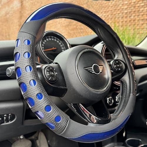 Race Grip Steering Wheel Cover, Anti-Slip Silicone Perforated Design with Soft Touch Padding, Enhanced Grip for Sporty Driving, Universal 14.5-15 Inch (Racing Blue) - color: 3.Blue, size: Medium(Standard) Size[14 1/2''-15'']
