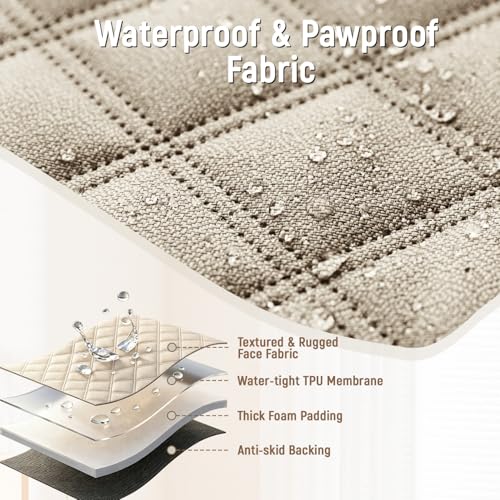 Pet Bench Seat Covers for Mid-Size Sedans and SUVs, Heavy Duty Nonslip Car Seat Protector for Child Car Seat, Waterproof Back Seat Covers for Dogs and Kids, Armrest & Seatbelt Access(Beige)