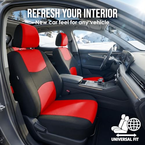 FH Group Flat Cloth Full Set Car Seat Covers Three Row 7 Seater - Universal Fit for Cars, Trucks & SUVs Red - color: Red