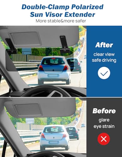 JOYTUTUS Sun Visor Extender for Cars, Polarized Sun Visor Extender Universal Sun Blocker UV400, Adjustable Visor Extension for Car Visor,Double-Clip,Anti Glare Stray Light - size: Standard Polarized Extender