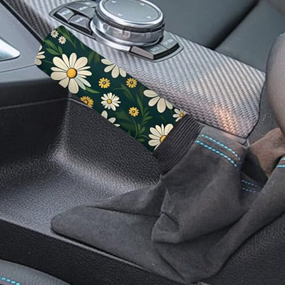 Daisy Printed Car Handbrake Cover and Gear Shift Cover Sets for Women Men, Soft Elastic Car Handbrake Cover with Shift Knob Cover, Universal Fits Car Interior Accessories, Set of 2 - color: Daisy - Green and White