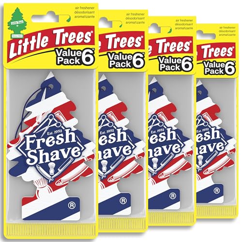 LITTLE TREES Car Air Freshener | Hanging Tree Provides Long Lasting Scent for Auto and Home | 24 Air Fresheners |Fresh Shave - color: Fresh Shave, size: 6 Count (Pack of 4)