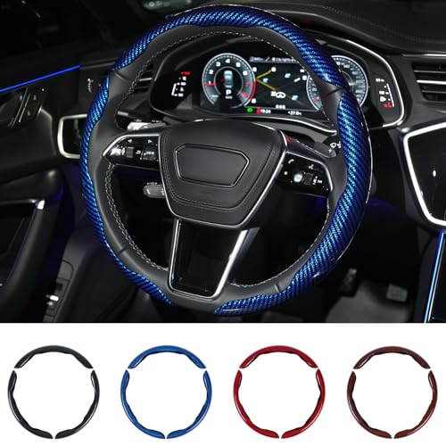 Hiseanllo Carbon Fiber Steering Wheel Cover 3PCS Set – Anti-Slip, Scratch-Resistant, Universal Fit for 14–16 Inch Wheels – Interior Car Accessories for Cars, SUVs, Trucks (Blue) - color: Blue