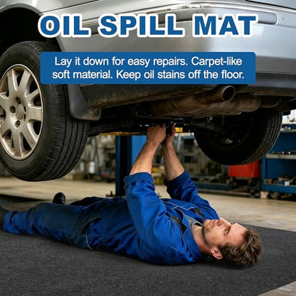 Oil Mat for Garage 36" x 59" - Premium Felt + Rubber Waterproof Backing Thickened Soft Contains Liquids Oil Spill Mat Reusable Non-Slip Maintenance Pad for Under Car Workbench Driveway Spot Protection