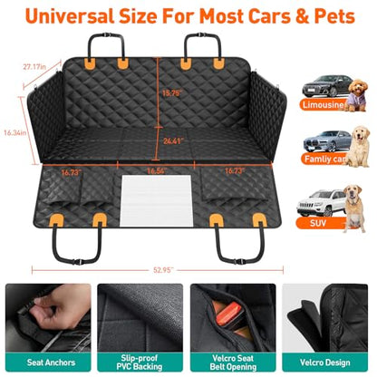 Dog Car Seat Cover for Back Seat with Hard Bottom, Ultra Thick Hard Bottom Waterproof Back Seat Extender for Dogs,Dog Hammock Dogs Bed for Cars, SUVs,Pet Seat Cover for Back Seat Holds 400lbs
