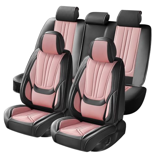 Car Seat Covers Full Set Pink and Black, Premium Leather Car Seat Covers, Waterproof and Breathable Seat Covers, Universal Car Seat Protector Fit for Cars, Trucks, SUVs, Pick-ups - color: Black & Pink, size: Full Set
