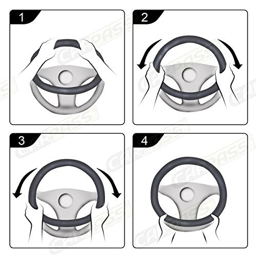CAR PASS Brown Delux Leather Steering Wheel Cover, Universal Fit for Suvs,Sedans,Vans,Small Trucks for 14.5" to 15"(Brown & Beige Piping) - color: Brown