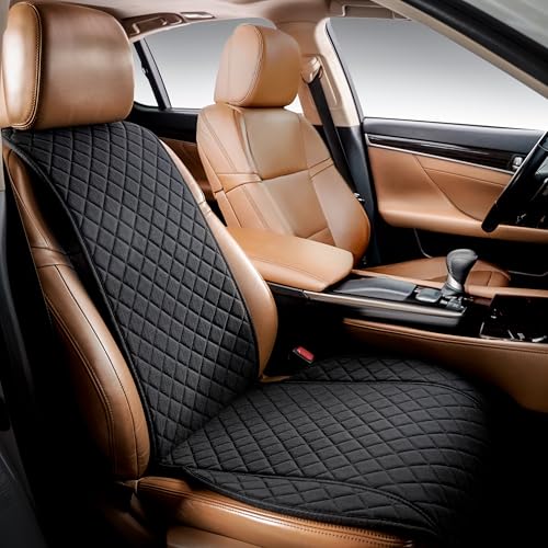 Faux Linen Front Car Seat Cover – Non-Slip Bucket Seat Protector for Most Cars, SUVs, Vans & Trucks – 1 Seat Cover, Machine Washable, Side-Airbag Friendly, Black - color: BLACK WS LN