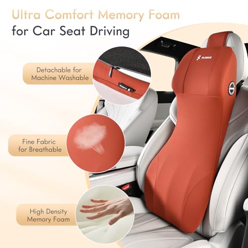2-in-1 Lumbar Support with Headrest Pillow for Car Ergonomic Memory Foam Car Seat Back Cushion Integrated Lumbar Pillow with Car Neck Pillow for Driving Seat Relief Back Sciatica Pain, Red - color: Red, size: 2-in-1 Lumbar&headrest Pillow