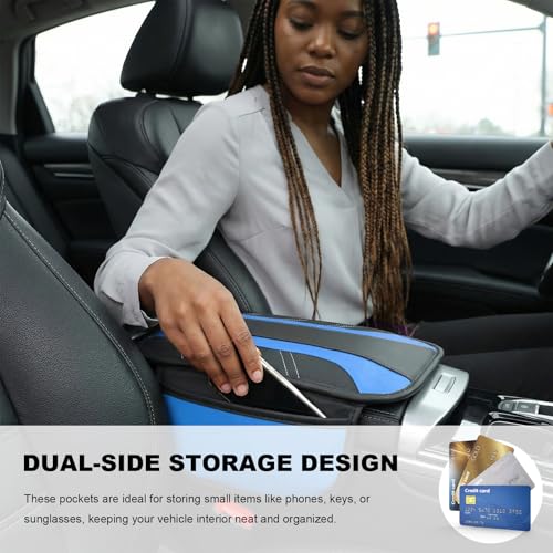 Car Center Console Cover, Leather Auto Arm Rest Protector Cushion with 2 Side Storage Bags, Universal Armrest Cushion Pad Middle Console Cover for SUVs Sedans Trucks (Blue) - color: Blue