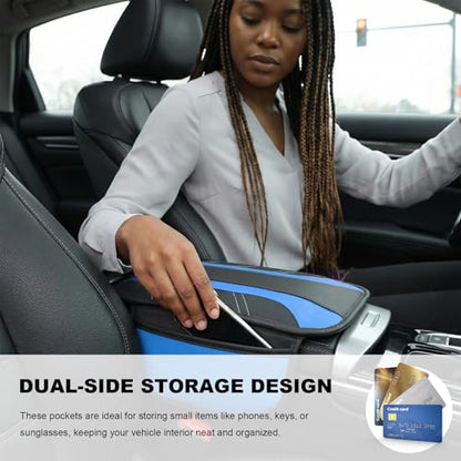 Car Center Console Cover, Leather Auto Arm Rest Protector Cushion with 2 Side Storage Bags, Universal Armrest Cushion Pad Middle Console Cover for SUVs Sedans Trucks (Blue) - color: Blue