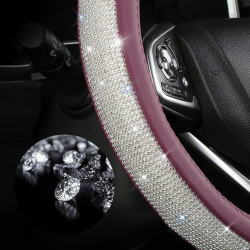 Bling Diamond Leather Steering Wheel Cover, Purple Steering Wheel Covers for Women Girls with Crystal Rhinestones, Universal Fit 14.5"-15" Car Steering Wheel Bling Cover Accessories - color: Purple