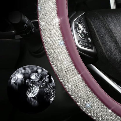 Bling Diamond Leather Steering Wheel Cover, Purple Steering Wheel Covers for Women Girls with Crystal Rhinestones, Universal Fit 14.5"-15" Car Steering Wheel Bling Cover Accessories - color: Purple