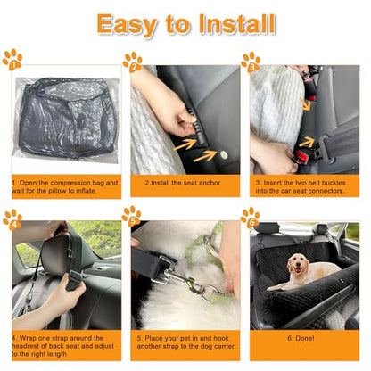 Dog Car Seat for Large Dog Car Bed Under 100LBS, Pet Booster Back Seat Removable Washable with Safety Tethers/Storage Pocket（Black） - color: Dog Car Bed(Black)