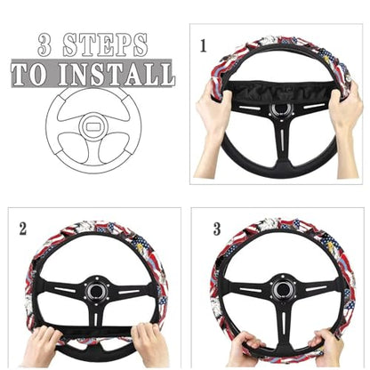 AFPANQZ Car Steering Wheel Cover Sweat Absorption Safe Driving, American Eagle Print Anti-Slip Steering Wheel Protector No Smell Fashion Machine Washable Universal - color: American Eagle Print