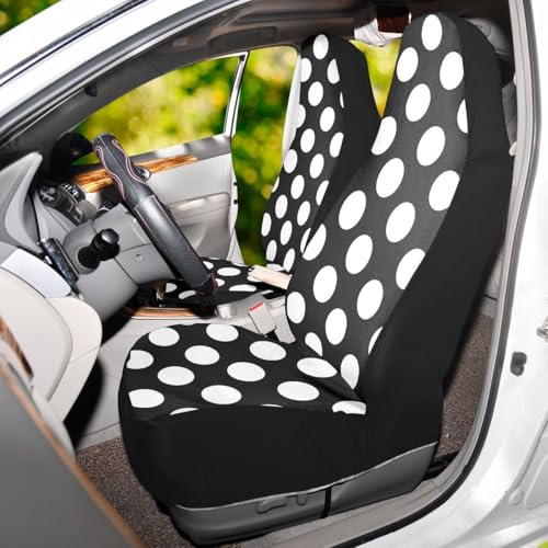 2 PCS Polka Dot Car Seat Covers Abstract White Dots on Black Background Modern Pattern Cute Dots Pattern Vehicle Seat Protector Cushion Cover Universal Car Accessories for SUV Truck Sedan - color: White Black