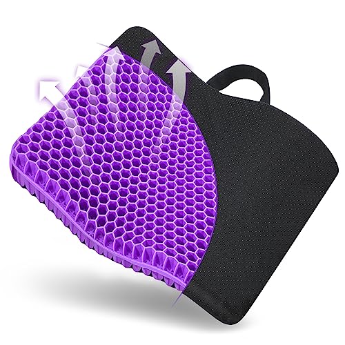 Gel Seat Cushion, for Long Sitting -Double Thick Gel Seat Cushion Breathable Honeycomb Chair Cushion with Non-Slip Cover for Office Chair Car, Wheelchair, Long Trips,Relief Sciatica Pain - color: Large Violet
