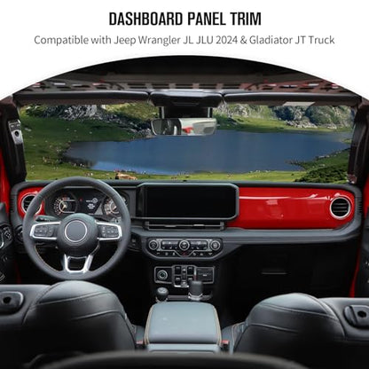 JeCar Dashboard Panel Trim Cover Center Console Decoration Kit Interior Accessories Compatible with Jeep Wrangler 2024 JL JLU & Gladiator JT Truck, Red