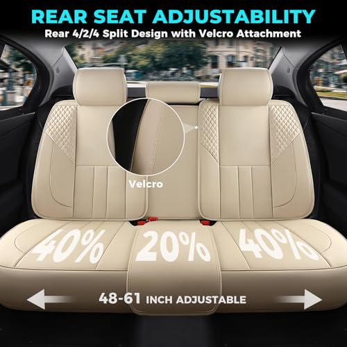 Car Seat Covers Full Set - Universal Seat Covers for Cars SUV Truck – Faux Leather Automotive Seat Covers, Breathable & Waterproof Front and Rear Seat Protectors, Fit for Most Cars-Beige - color: Beige