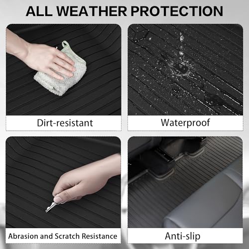 WEIZE Tesla Model Y Juniper Floor Mats 2025 2026, 11 PCS Full Set All Weather Non-Slip Floor Mats & Cargo Liners, Black Car Mats for Tesla Interior Accessories ((Not for Standard) - style: 2025 2026 for Tesla Model Y Juniper 11 PCS
