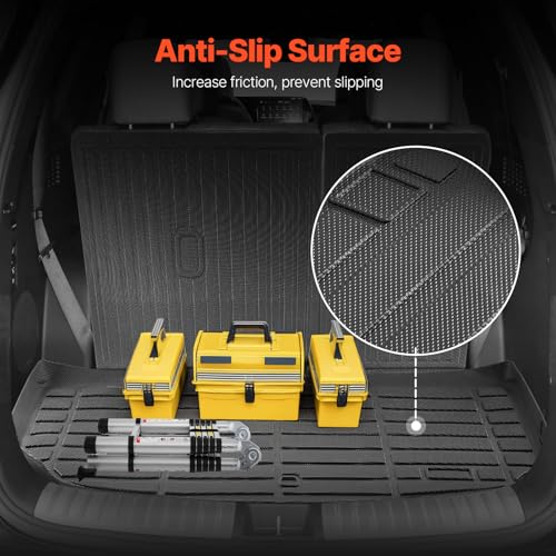 VEVOR Cargo Mats Compatible with Hyundai Palisade 2020-2024, Custom Fit TPE Cargo Liner Set for SUVs, Trunk and Rear Back Seat Protector Replacement, Black, Trunk Mat and Backrest Mats - style: Hyundai Palisade 2020-2024
