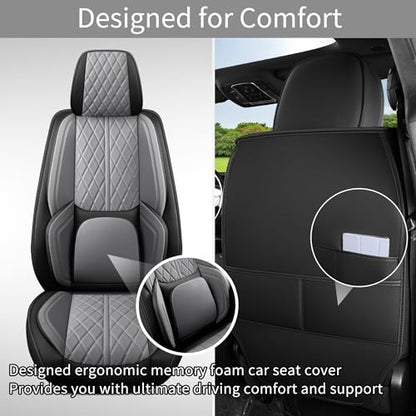 Custom Fit Chevy Silverado GMC Sierra 1500 2007-2026 2500/3500 HD Crew Cab Full Set Car Seat Covers - 5 Pack, Premium Faux Leather Truck Seat Protector with Airbag Compatible Design, BlackGrey - color: BlackGrey, size: Full Set