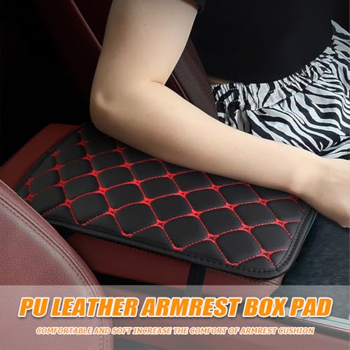 HZEL Car Center Console Cushion Pad, PU Leather Vehicle Armrest Protection Cover, Waterproof Automotive Interior Arm Rest Seat Box Mat Accessories, Universal for SUV, Sedan, Truck (Black/Red) - color: Black/Red
