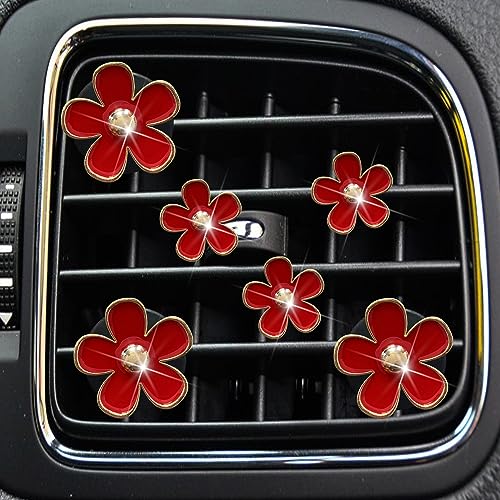Daisy Air Vent Clips, 6 Pcs Cute Flower Car A/C Outlet Clip - Colorful Car Air Freshener Clip Charm - Interior Decor for Girls (Red) - color: Red