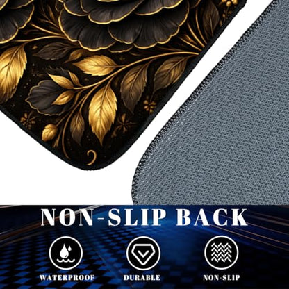 Rose Car Floor Mats Set of 4 Black Gold Floral Luxury Gothic Botanical Art Automotive Foot Mats Rugs Carpet for Car Non-Slip Auto Car Accessories Universal Fit for Car SUV Truck Van