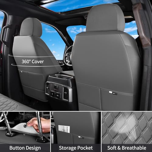 Huidasource for Silverado Seat Covers, Chevy Silverado Seat Covers Leather, GMC Sierra Pickup 1500 2007-2013&2019-2025, 2500HD 3500HD 2020-2025 Crew Double Extended Cab (Full Set/Gray) - color: Gray, size: Full Set 2007-2013&2019-2025 (Flat Bench)