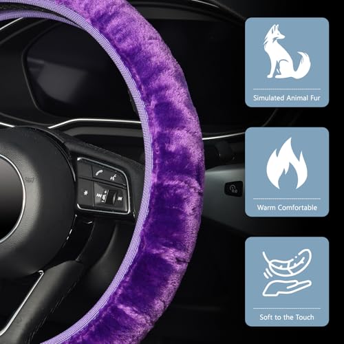 ZHOL Fluffy Steering Wheel Cover, Universal 15 Inch Elastic Plush Softy Steering Wheel Cover for Women Girls, Anti-Slip, Odorless, Winter Warm, Purple - color: Solid-color Purple