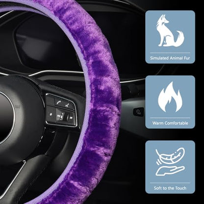 ZHOL Fluffy Steering Wheel Cover, Universal 15 Inch Elastic Plush Softy Steering Wheel Cover for Women Girls, Anti-Slip, Odorless, Winter Warm, Purple - color: Solid-color Purple