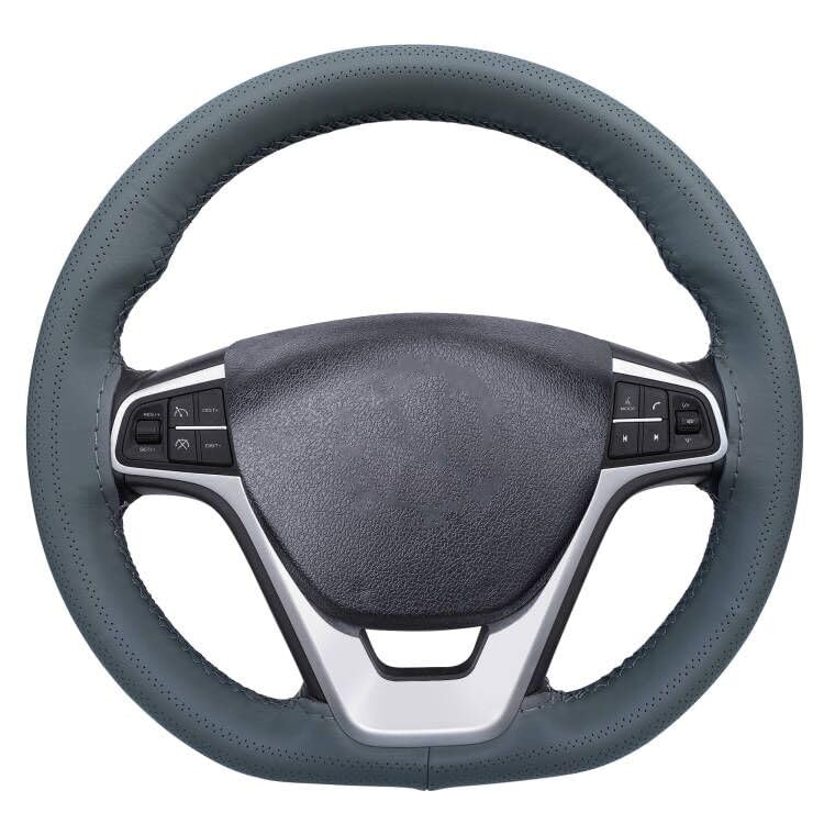 Leather Steering Wheel Cover, Breathable Non-Slip Design, Soft and Comfortable Feeling, Universal 15 Inch Auto Car Steering Wheel Stitch on Wrap（Size M, Gray）