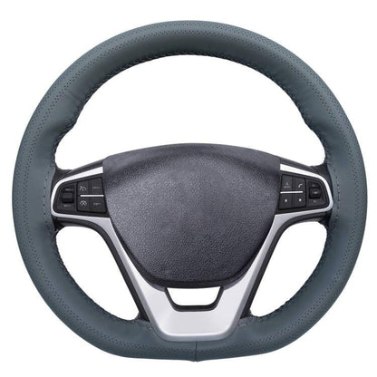 Leather Steering Wheel Cover, Breathable Non-Slip Design, Soft and Comfortable Feeling, Universal 15 Inch Auto Car Steering Wheel Stitch on Wrap（Size M, Gray）