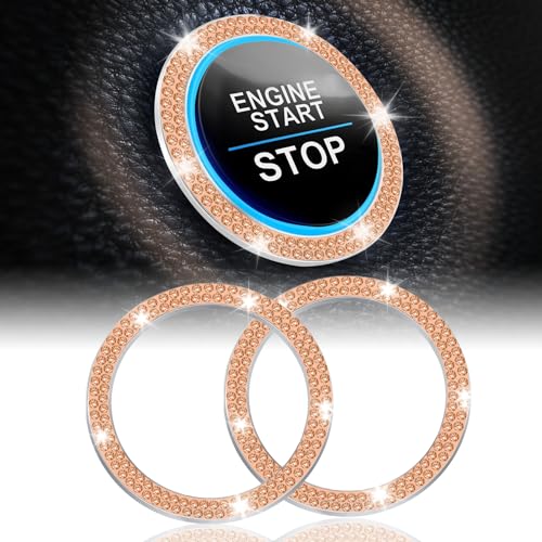 LivTee 2 PCS Crystal Double Rhinestone Car Engine Start Stop Decoration Ring, Bling Car Interior Accessories for Women, Push to Start Button Cover Sticker, Automotive Decals, Gold - color: Double Gold