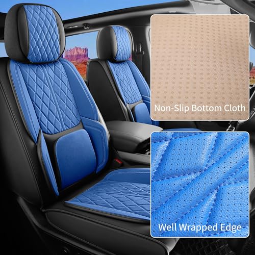 Custom Fit Chevy Silverado GMC Sierra 1500 2007-2026 2500/3500 HD Crew Cab Full Set Car Seat Covers - 5 Pack, Premium Faux Leather Truck Seat Protector with Airbag Compatible Design, BlackBlue - color: BlackBlue, size: Full Set