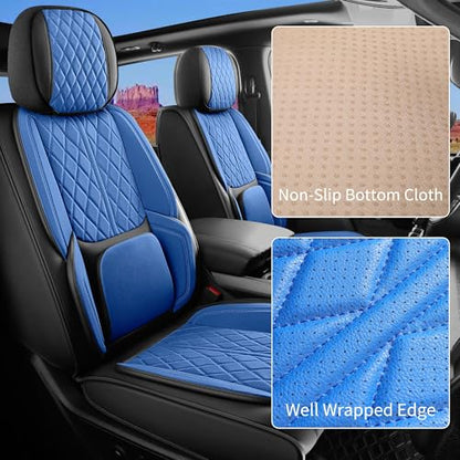 Custom Fit Chevy Silverado GMC Sierra 1500 2007-2026 2500/3500 HD Crew Cab Full Set Car Seat Covers - 5 Pack, Premium Faux Leather Truck Seat Protector with Airbag Compatible Design, BlackBlue - color: BlackBlue, size: Full Set