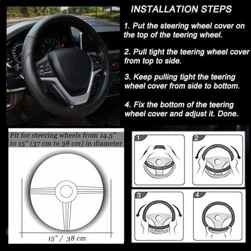 Microfiber Leather Steering Wheel Cover Universal 15 inch (Black)