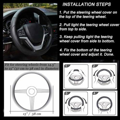 Valleycomfy Microfiber Leather Steering Wheel Cover Universal 15 inch (Black) - color: Black, size: Medium(Standard) Size[14.5"-15"]