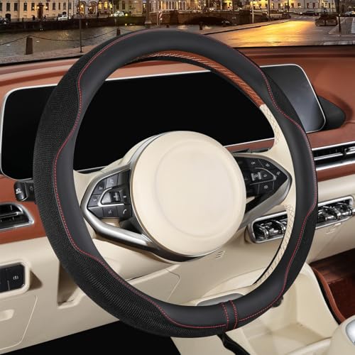 14 inch Steering Wheel Cover for Prius Civic, Nappa Microfiber Leather Non-Slip Breathable Fabric, Warm in Winter and Cool in Summer, Black Small 13.5 inch to 14 inch - color: Black, size: Round-S[13.5''-14'']