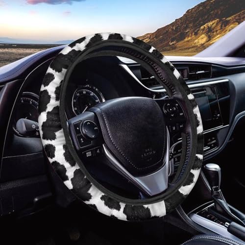 Cow Print Steering Wheel Cover 15 Inches for Women Black Car Steering Wheel Covers Cute Soft Breathable Auto Interior Accessories for SUV Vehicle Sedan Truck - color: Cow Print-Black