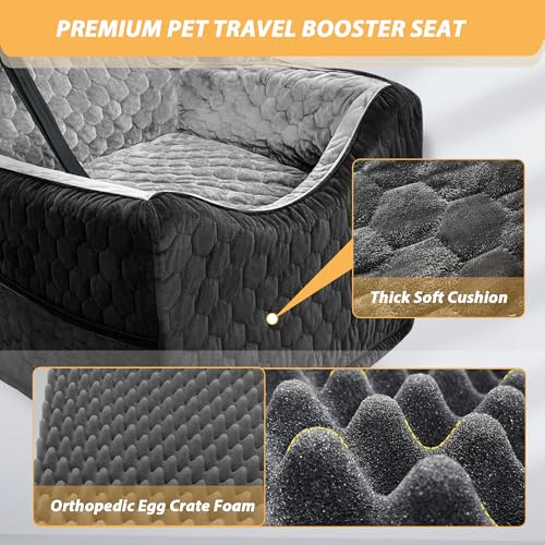 Dog Car Seat for Small/Medium Dogs, Memory Foam Dog Booster Seat, Travel Safety Per Car Seat with Washable Removable Cover, Storage Pockets, up to 35 lbs(BlackGray) - color: Black/Gray