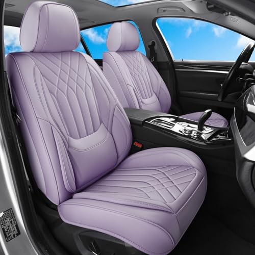 Purple Car Seat Covers Full Set, Waterproof Luxury Leather Purple Seat Covers for Women, Non-Slip Front & Rear Seats Cover Sets Universal Fit for Most Cars SUVs Trucks - color: Purple, size: Full Set