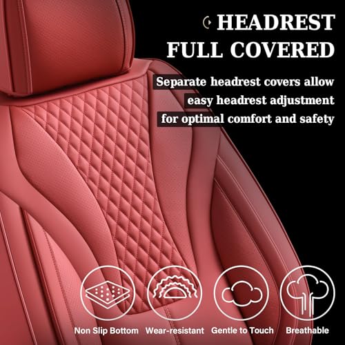 Coverado Waterproof Nappa Leather Car Seat Covers Full Set, Red 5-Seat Car Seat Protector, Front & Rear Cushions Fit for Most Sedans, SUVs, Pick-up Trucks - color: pure red