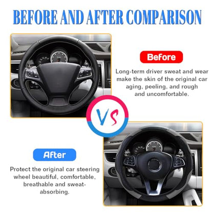 15 inch Car Steering Wheel Cover, Carbon Fiber Microfiber PU Leather Elastic Steering Wheel Protector for Men Women, Anti-Slip Breathable Car Interior Accessories (Grey)