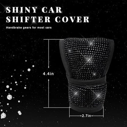 Bling Auto Gear Shift Knob Cover, Rhinestone Glitter Shifter Stick Protector for Girls Women, Sparkly Diamond Transmission Gear Shift Lever Knob Cover for Cars Trucks SUVs (Black) - color: Black